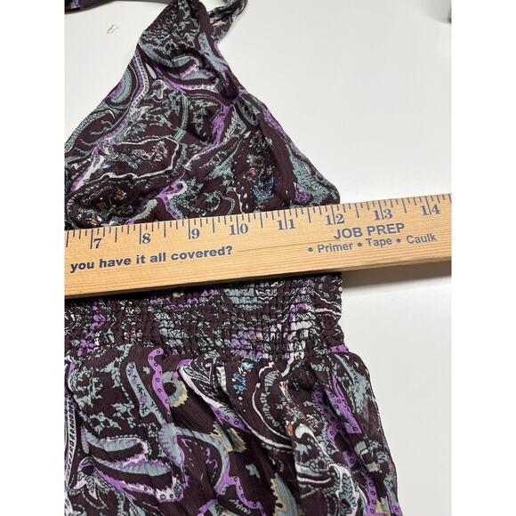 Halter Maxi Dress Medium Paisley Empire Waist Stretch Beach Y2K Western Hippie - Picture 12 of 16